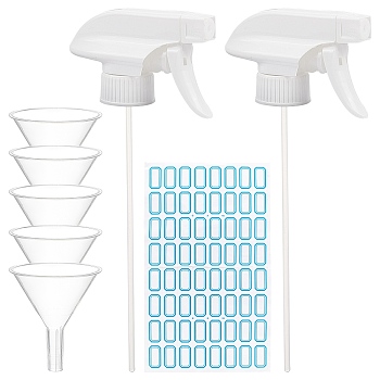 DIY Spray Nozzle Bottle Finding Kits, include Adjustable Plastic Spray Nozzle & Tube & Funnel Hopper, Waterproof Adhesive Sticker Labels, White, Spray Nozzle: about 9x3x5.25cm, 12pcs/set
