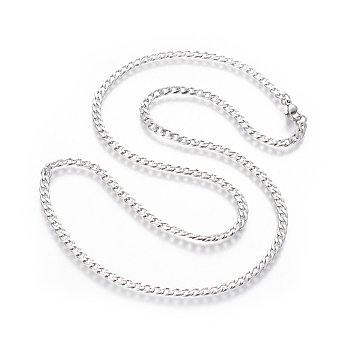 304 Stainless Steel Curb Chain Necklaces, with Lobster Claw Clasps, Stainless Steel Color, 23.7 inch(60.2cm), 3mm