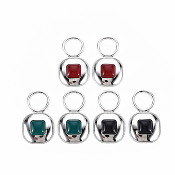 Rack Plating Alloy Pendants, with Resin, Platinum, Cadmium Free & Nickel Free & Lead Free, Rectangle, Mixed Color, 40.5x24x7mm, Hole: 12.5mm