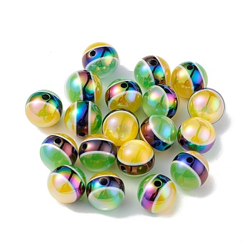 Opaque Acrylic Beads, AB Color, Round with Stripe Pattern, Colorful, 16x15.5mm, Hole: 2.6mm