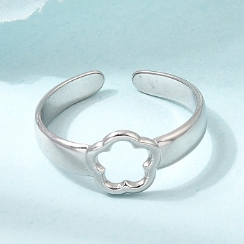 304 Stainless Steel Cuff Open Rings, Flower, Stainless Steel Color, 8.5mm, Inner Diameter: 18mm
