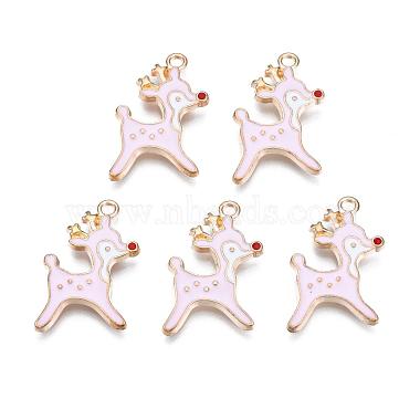 Light Gold Pink Deer Alloy+Enamel Pendants