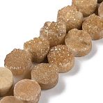 Electroplated Natural Druzy Agate Beads Strands, Dyed, Flat Round, Rainbow Plated, 10x10x4~7mm, Hole: 1mm, about 20pcs/strand, 7.99''(20.3cm)(G-M433-01H)