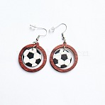 Sports Theme Wood Dangle Earrings, Flat Round, Platinum, Football, 30mm(FS-WGDC1DF-01)