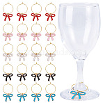 20Pcs 5 Colors Brass Wine Glass Charms, Bowknot, with Alloy Enamel Charms, Mixed Color, 50mm, 4pcs/color(AJEW-ME00020)