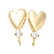 Brass with Glass Studs Earrings Findings, Heart, with Vertical Loops, Real 18K Gold Plated, 18x9x3.6mm, Hole: 1.8mm, Pin: 0.8mm(KK-K333-42G)