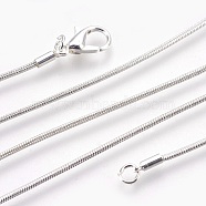 Brass Round Snake Chain Necklace Making, with Alloy Lobster Claw Clasps and Alloy Findings, Long-Lasting Plated, Silver Color Plated, 24.6 inch(62.4cm), 1mm(KK-F763-07P)