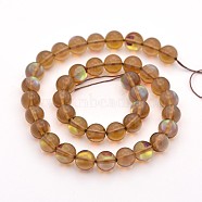 Round Synthetic Moonstone Beads Strands, Holographic Beads, Dyed, Camel, 6mm, Hole: 1mm, about 60~62pcs/strand, 14~15 inch(G-M210-6mm-04)