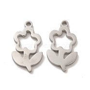 304 Stainless Steel Pendants, Flower Charms, Stainless Steel Color, 17x10x1.4mm, Hole: 1.4mm(STAS-M089-37P)