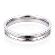 201 Stainless Steel Grooved Finger Ring Settings, Ring Core Blank, for Inlay Ring Jewelry Making, Stainless Steel Color, Inner Diameter: 20mm, Wide: 4mm(STAS-WH0039-11F-P)