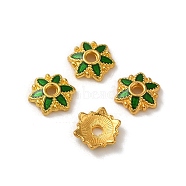 Alloy Enamel Beads Caps, Lead Free & Cadmium Free, Multi-Petal Flower, Green, 8x2mm, Hole: 1.5mm(FIND-G074-02O)