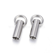 201 Stainless Steel Cord Ends, End Caps, Column, Stainless Steel Color, 7.5x3mm, Hole: 3.5mm, about 2.5mm inner diameter(STAS-E120-02-2.5mm)