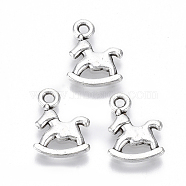 Tibetan Style Alloy Charms, Lead Free & Cadmium Free, Rcoking Horse, Antique Silver, 14x10x1.5mm, Hole: 1.5mm(X-TIBE-N010-25AS-RS)