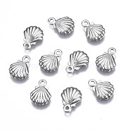 201 Stainless Steel Charms, Shell Shape, Stainless Steel Color, 9.5x7x1.5mm, Hole: 1.2mm(STAS-N095-026)