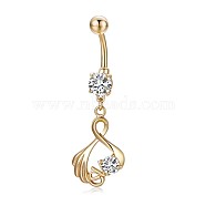 Piercing Jewelry, Brass Cubic Zirciona Navel Ring, Belly Rings, with 304 Stainless Steel Bar, Lead Free & Cadmium Free, Clear, 47mm, Pendant: 25x15mm, Bar: 14 Gauge(1.6mm), Bar Length: 3/8"(10mm)(AJEW-EE0006-76A-G)