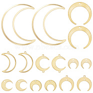 32Pcs 8 Style Brass Pendant, for Jewelry Making, Moon & Double Horn/Crescent Moon, Raw(Unplated), 13~50x14~40x0.5~1mm, Hole: 1.2~1.4mm, 4pcs/style(KK-SC0003-18)