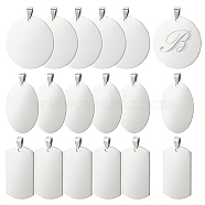 Elite 18Pcs 3 Styles 201 Stainless Steel Stamping Blank Tag Pendants, for Necklace Men Jewelry Making, Rectangle & Flat Round & Oval, Stainless Steel Color, 42~42x24~43x1mm, Hole: 3x7mm, 6pcs/style(STAS-PH0005-63)