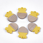 Resin & Wood Pendants, Radish, Yellow, 28x20x3.5mm, Hole: 1.6mm(RESI-S358-43C)