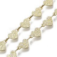 Brass Heart Link Chains, Long-Lasting Plated, Textured, Unwelded, Light Gold, 5x11x2.5mm(CHC-N018-050)