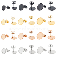 48Pcs 12 Style Ion Plating(IP) 304 Stainless Steel Stud Earring Findings, with Hole and Ear Nuts/Earring Backs, Flat Round, Mixed Color, 8~12x1mm, Hole: 1.5~1.6mm, Pin: 0.8mm, 4Pcs/style(STAS-UN0039-36)