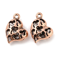 Tibetan Style Alloy Pendants, Hollow Heart, Red Copper, 24.5x19x8mm, Hole: 2.3mm(FIND-G064-32R)