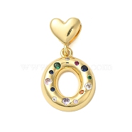 Rack Plating Brass Micro Pave Clear Cubic Zirconia Perdants, Cadmium Free & Lead Free, Long-Lasting Plated, Real 18K Gold Plated, Letter O, 31mm, Pendant: 21x17.5x4mm, Hole: 6x3mm(KK-C067-12G-O)