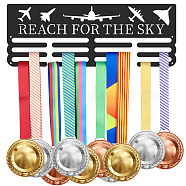 Iron Medal Holder Frame, Medals Display Hanger Rack, 3 Lines, with Screws, Rectangle with Word Reach For The Sky, Sports Themed Pattern, 150x400mm(ODIS-WH0022-022)