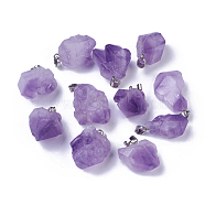 Natural Amethyst Pendants, with Brass Findings, Nuggets, Platinum, 20~26x12~20x10~16mm, Hole: 4x4mm(G-G779-01P)