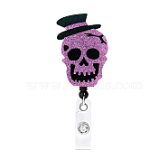 Halloween Theme Badge Reel, Wool Felt Clip-On Retractable Badge Holders, Tag Card Holders, Skull, 85mm(HAWE-PW0001-180D)
