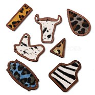 Cowhide Leather & Wood Pendants, Mixed Shape, Mixed Color, 34~68x18~54x3mm, Hole: 1.6~2mm(WOOD-XCP0001-76)