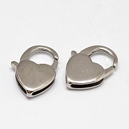 304 Stainless Steel Lobster Claw Clasps, Heart, Stainless Steel Color, 16x11.5x3mm, Hole: 1mm(STAS-D069-01)