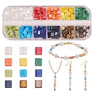 480Pcs 12 Colors 2-Hole Glass Seed Beads, Opaque Colours Lustered, Rectangle, Mixed Color, 5x4.5~5.5x2~2.5mm, Hole: 0.5~0.8mm, 40pcs/color(SEED-SZ0001-015)