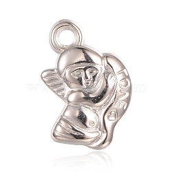 Angel/Cupid/Cherub CCB Plastic Pendants, with Word LOVE, Platinum, 16x12x4mm, Hole: 2mm(CCB-J028-23P)