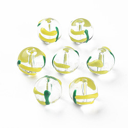 Transparent Glass Enamel Beads, Round, Yellow, 13x12x11mm, Hole: 1.6mm(GLAA-N049-022)
