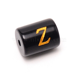 Painted Glass Beads, Black Column with Gold Letter, Letter.Z, 13.7x10mm, Hole: 1.5mm(GLAA-TAC0009-01Z)