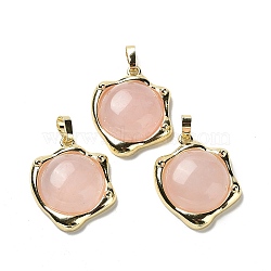 Natural Rose Quartz Pendants, Rack Plating Golden Plated Brass Nuggets Charms, Cadmium Free & Lead Free, 23.5x19x6.5mm, Hole: 2.5x5.5mm(G-G069-01G-01)