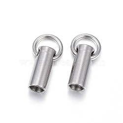 Tarnish Resistant 201 Stainless Steel Cord Ends, End Caps, Column, Stainless Steel Color, 7.5x3mm, Hole: 3.5mm, about 2.5mm inner diameter(STAS-E120-02-2.5mm)