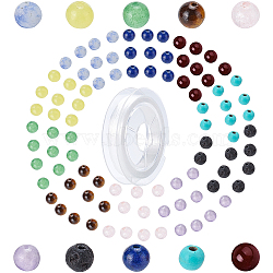 DIY Chakra Themed Stretch Bracelets Making Kits, with Round Gemstone Beads and Elastic Thread, 4~5mm, Hole: 0.5~1mm, 10materials, 40pcs/material, 400pcs/box(DIY-SC0012-72)