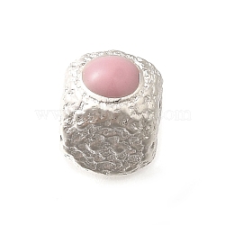 925 Sterling Silver Enamel Beads, Silver Color Pated, Cube, Pink, 5.5x4.5x4.5mm, Hole: 1.6mm(STER-L066-05S-02)