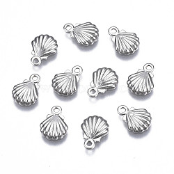 Non-Tarnish 201 Stainless Steel Charms, Shell Shape, Stainless Steel Color, 9.5x7x1.5mm, Hole: 1.2mm(STAS-N095-026)