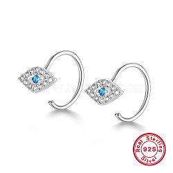 Anti-Tarnish Evil Eye Rhodium Plated 925 Sterling Silver Micro Pave Cubic Zirconia Dangle Earrings, Platinum, 14mm(BU6846-1)