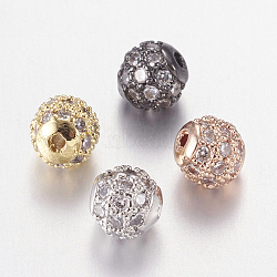 Brass Micro Pave Cubic Zirconia Beads, Round, Nickel Free & Lead Free & Cadmium Free, Clear, Mixed Color, 4mm, Hole: 0.7mm(ZIRC-L067-36-NR)