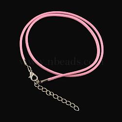 Waxed Cotton Cord Necklace Making, with Alloy Lobster Claw Clasps and Iron End Chains, Platinum, Pearl Pink, 17.3 inch(MAK-S032-2mm-102)