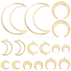 32Pcs 8 Style Brass Pendant, for Jewelry Making, Moon & Double Horn/Crescent Moon, Raw(Unplated), 13~50x14~40x0.5~1mm, Hole: 1.2~1.4mm, 4pcs/style(KK-SC0003-18)