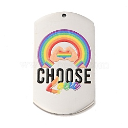 Pride 201 Stainless Steel Big Pendants, Oval Rectangle with Word Choose Love, Stainless Steel Color, Word, 50x28x2mm, Hole: 1.8mm(STAS-J041-05B)