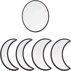 Acrylic Wooden Moon Phase Mirror, with Double Sided Adhesive Tape, Wall Ornament Bedroom Living Room Decoration, Black, Round Mirror: 265x3.5mm, Moon Mirror: 269x195x3.5mm and 269x175x3.5mm, 2pcs/side, 25pcs/sheet(DIY-WH0167-48B)