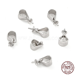 Rhodium Plated 925 Sterling Silver Peg Bails, Snap on Bail with Peg Bails, Flower, Platinum, 10x4.5x3.5mm, Pin: 0.5mm(STER-Z001-115P)