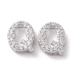 925 Sterling Silver Micro Pave Cubic Zirconia Beads, Real Platinum Plated, Letter Q, 9.5x7.5x3.5mm, Hole: 2.5x1.5mm(STER-Z005-15P-Q)