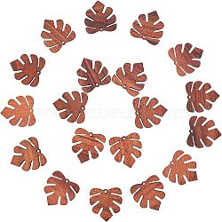 Undyed Walnut Wood Pendants, Tropical Leaf Charms, Monstera Leaf, Saddle Brown, 29.5x28x2.5mm, Hole: 2mm, 20pcs/box(WOOD-CA0001-03)