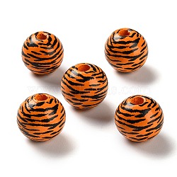 Printed Wood European Beads, Round with Leopard Print Pattern, Dark Orange, 15.5~16x14.5~15mm, Hole: 4mm(WOOD-Z002-06A)